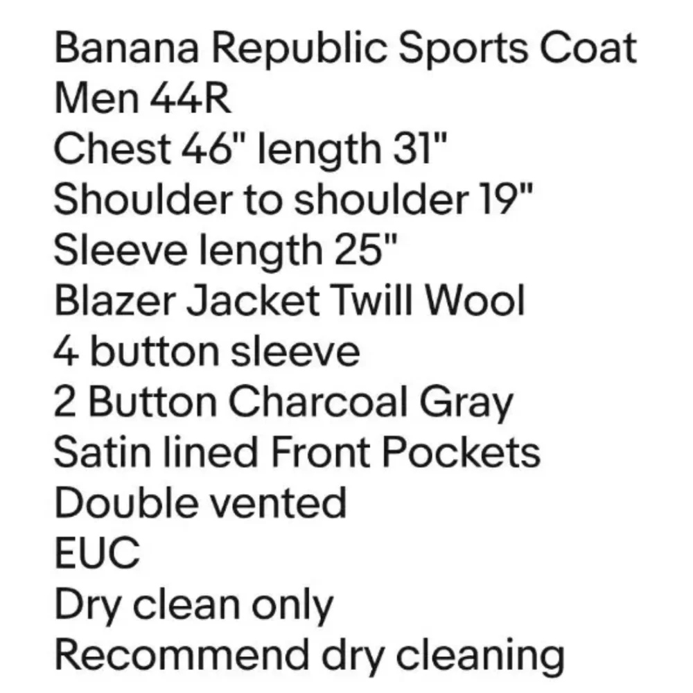Banana Republic Sports Coat Men Sz 44R Blazer Jacket Wool 2 Button Charcoal Grey